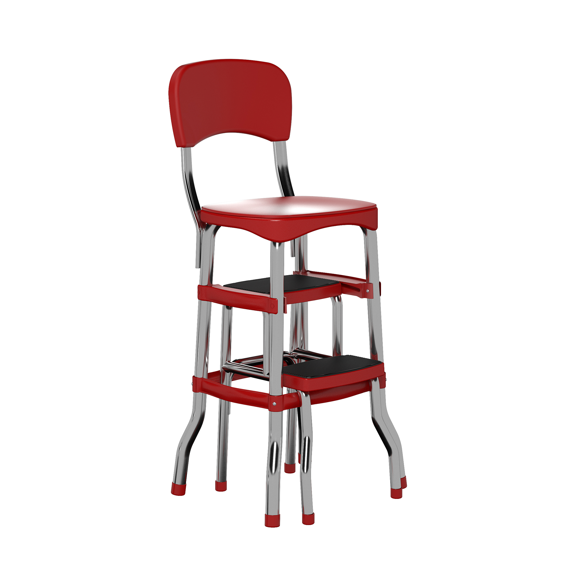 Cosco Retro Chrome Chair Step Stool, 225lb. Capacity, Model#&nbsp;11120RED1E